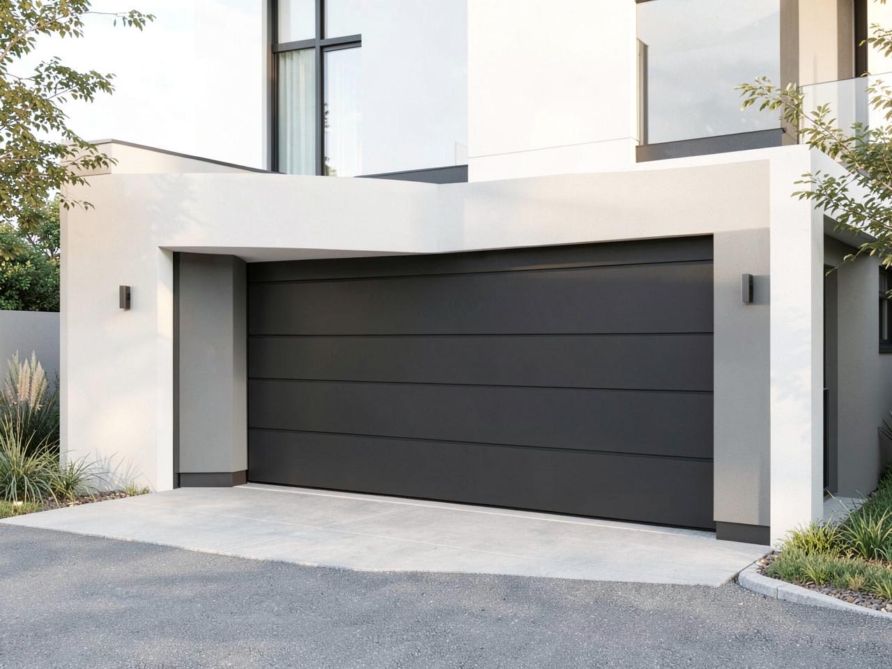 Porte de garage sectionnelle moderne sur une maison contemporaine